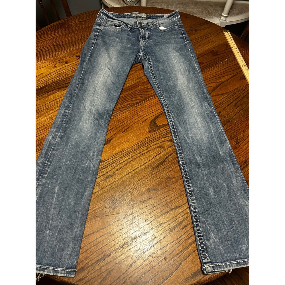 BKE Payton Slim Straight Leg Jeans Womens 28L Medium Wash Distressed Denim